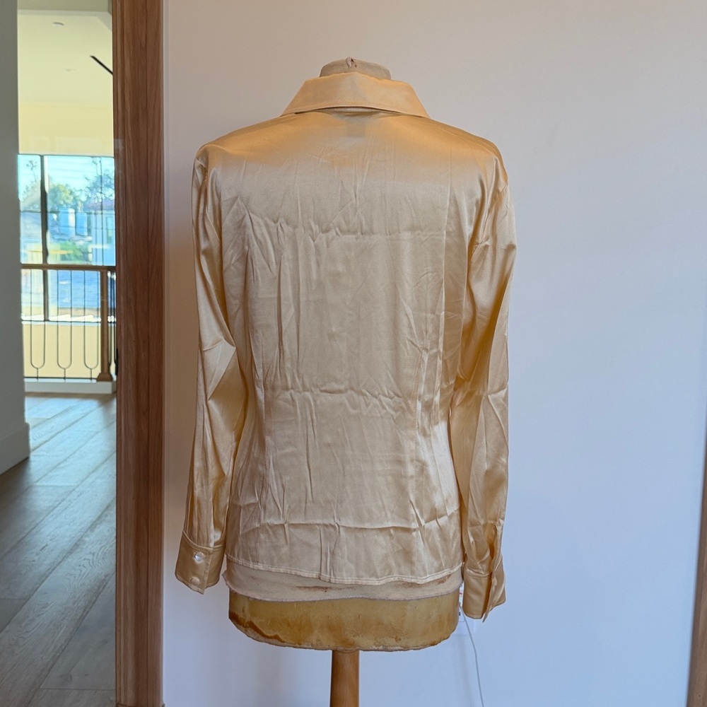 St. John Cream Satin Button-Down Shirt - Picture 3 of 5